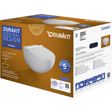 Duravit Architec Rimless pakabinamas unitazas su lėtai nusileidžiančiu dangčiu 1