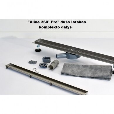 Dušo latakas "VLINE 360Pro" su grotelėmis plytelei įklijuoti 800mm 1