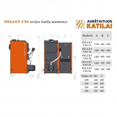 Granulinis katilas 5 klasės Pellet Uni 16kW 5