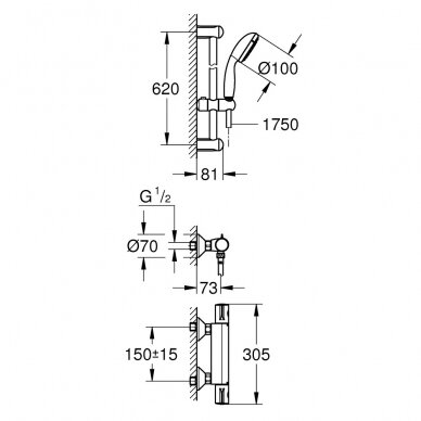 Grohe termostatinis maišytuvas dušui Grohtherm 800 su dušo stovu 34565001 1