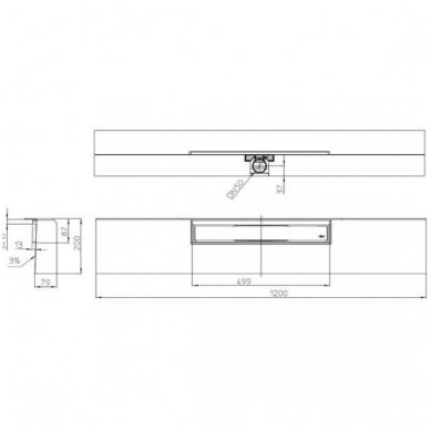 HL531-0 dušo latakas 498x68x13mm, montuojamas prie sienos 1