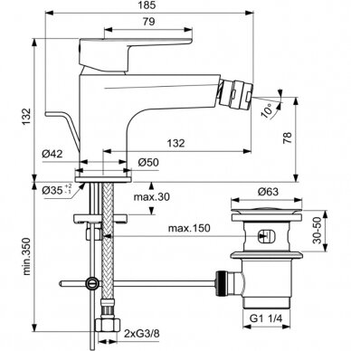 Ideal Standard maišytuvas bidė Cerafine O BC705XG 4