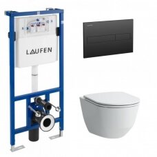 Laufen WC rėmas ir Pro New Rimless pakabinamas klozetas su lėtai nusileidžiančiu plonu dangčiu