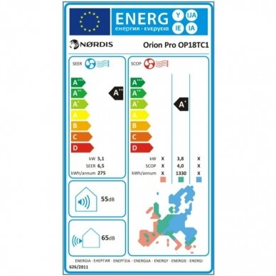 NORDIS oro kondicionierius Orion Pro 5,00/5,10 kW su WiFi 3