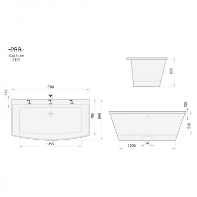 PAA akmens masės vonia STEP 1700x895 mm 2