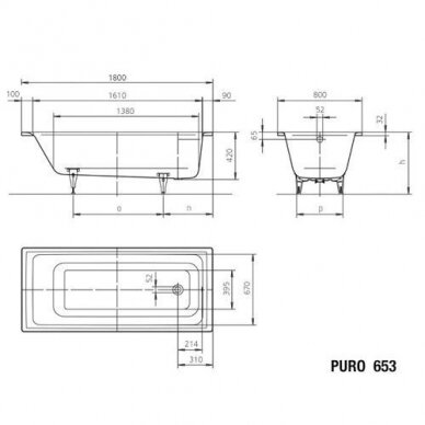 Plieninė vonia Kaldewei Puro 180x80cm su perlo efektu 1