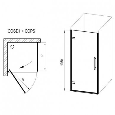 Ravak dušo kabina Cool! COSD1-90 + COPS-90 chromas, stiklas Transparent 3
