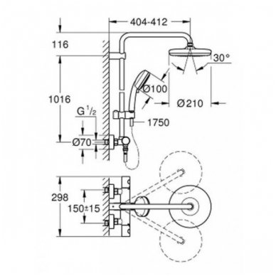 Grohe termostatinė dušo sistema Tempesta Cosmopolitan 210 27922001 2