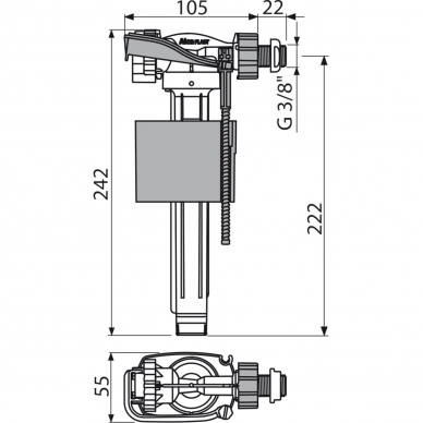 Vandens prileidimo mechanizmas Alca WC rėmui A160P-3/8" 1