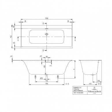 Villeroy&Boch vonia Subway 3.0 170x75cm Quaryl su integruotu sifonu 4