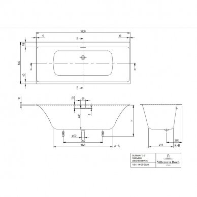 Villeroy&Boch vonia Subway 3.0 180x80cm Quaryl su integruotu sifonu 4